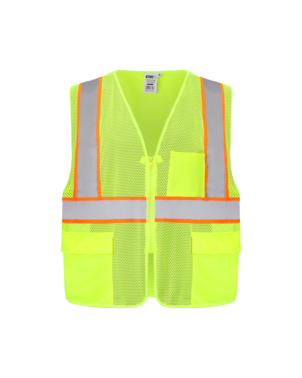 Kiwi High Visibility ANSI/ISEA 107-2020, Type R, Class 2 Contrast Trimmed Neon Safety Vest [70100]