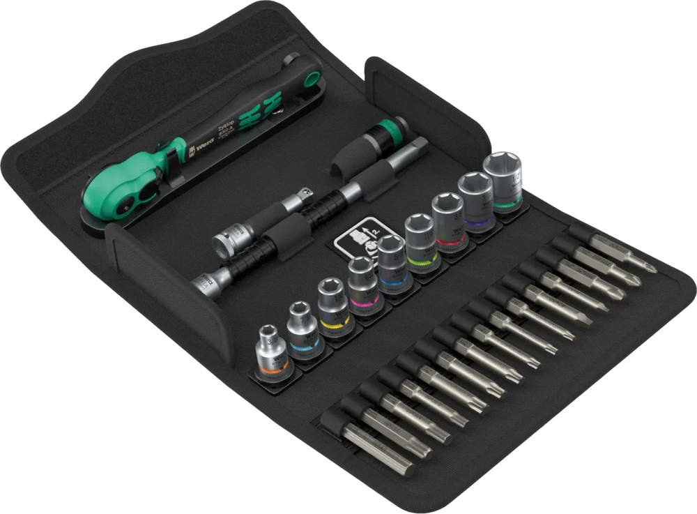Wera 8100 SA 15 Zyklop Comfort Ratchet Set, 1/4" Drive, Imperial (SAE), 28 Piece (05005542001)
