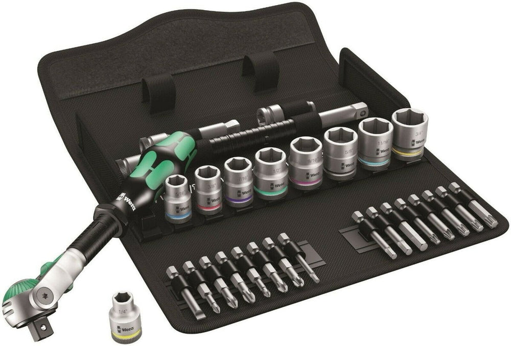 Wera 8100 SC 9 Zyklop Speed Ratchet Set 1/2" Drive SAE 28 Piece 05004079001