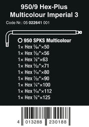 Wera 950/9 Hex-Plus Multicolor 3 L-Key Set SAE 9 Pieces 05022641001
