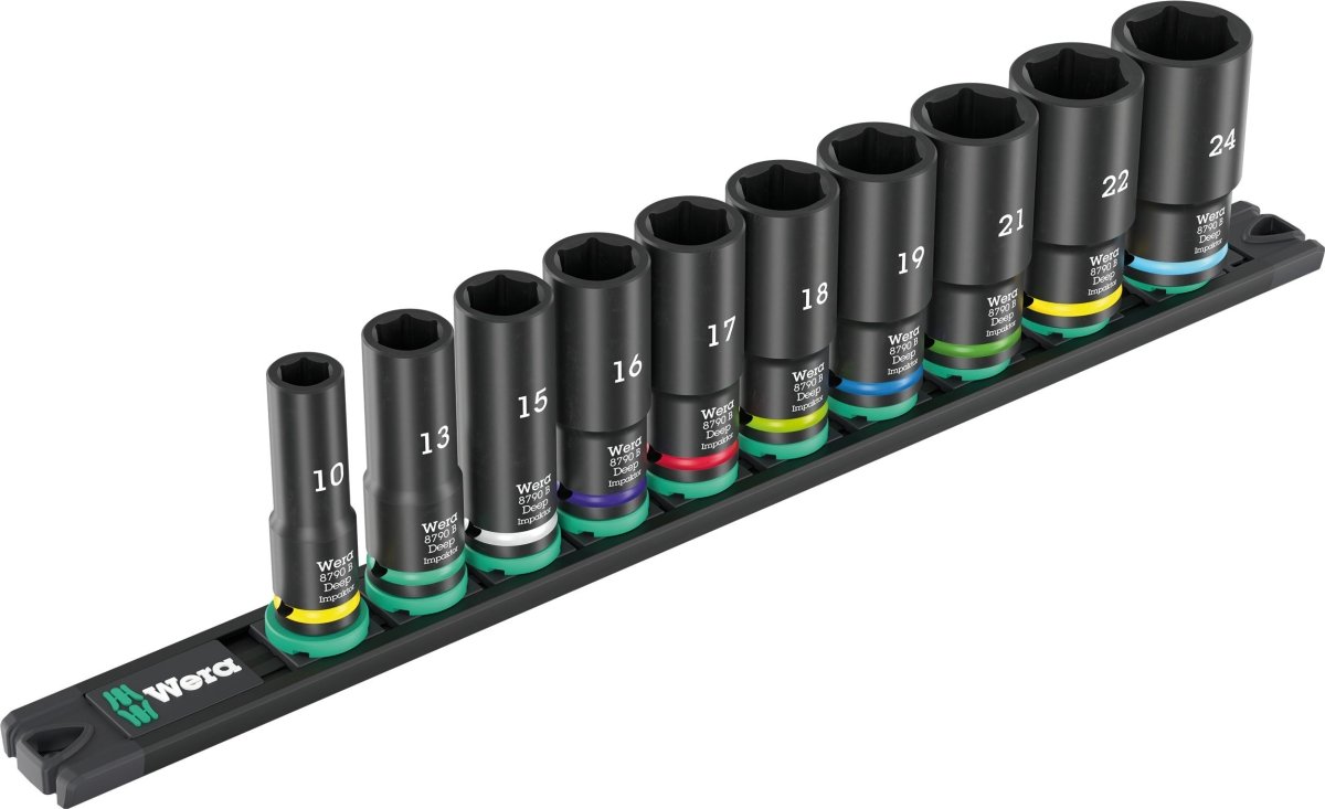 Wera 9660 Magnetic Rail B Impaktor Deep 1 Socket Set 3/8" Metric 05005590001