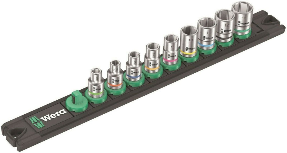 Wera A 4 Zyklop Magnetic Socket Rail Set 1/4" Drive 9 Pieces Metric 05005400001