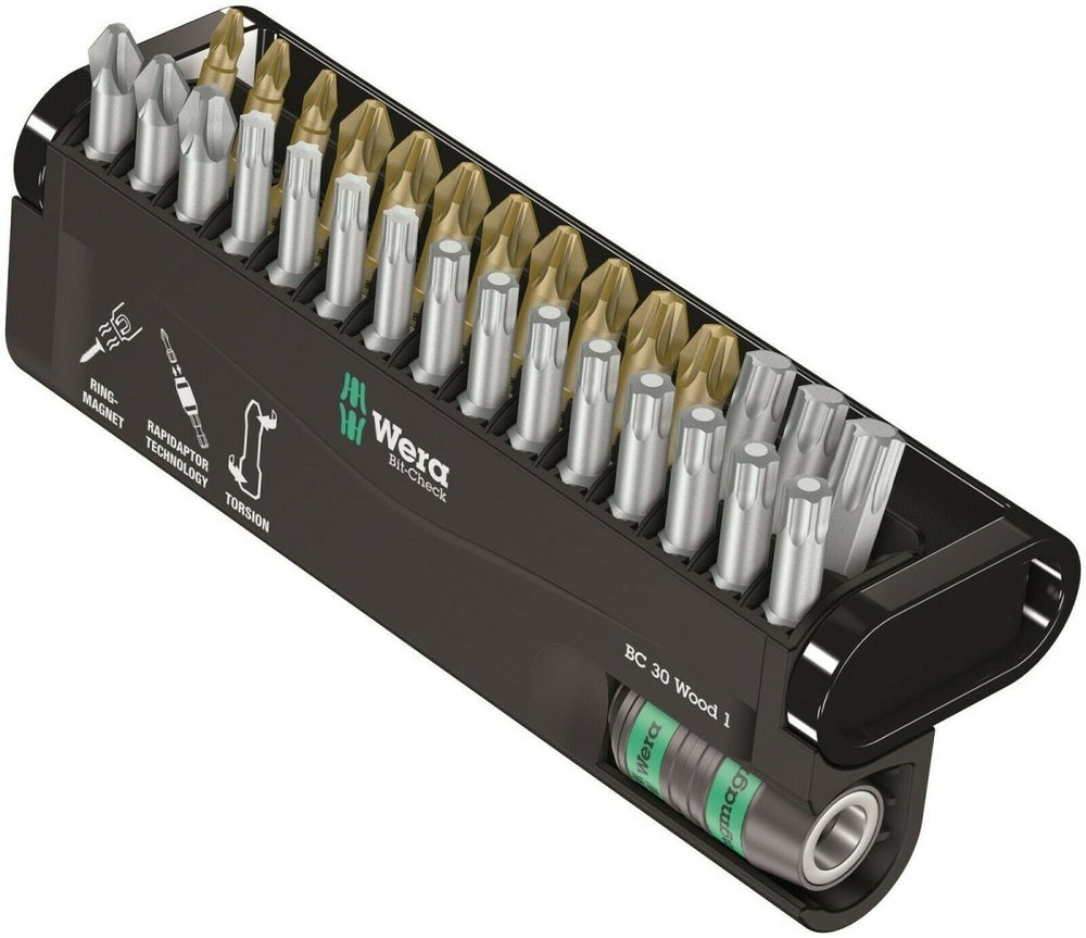 Wera Bit Check 30 Wood 1 Bits Assortment Set 30 Piece 05057433001