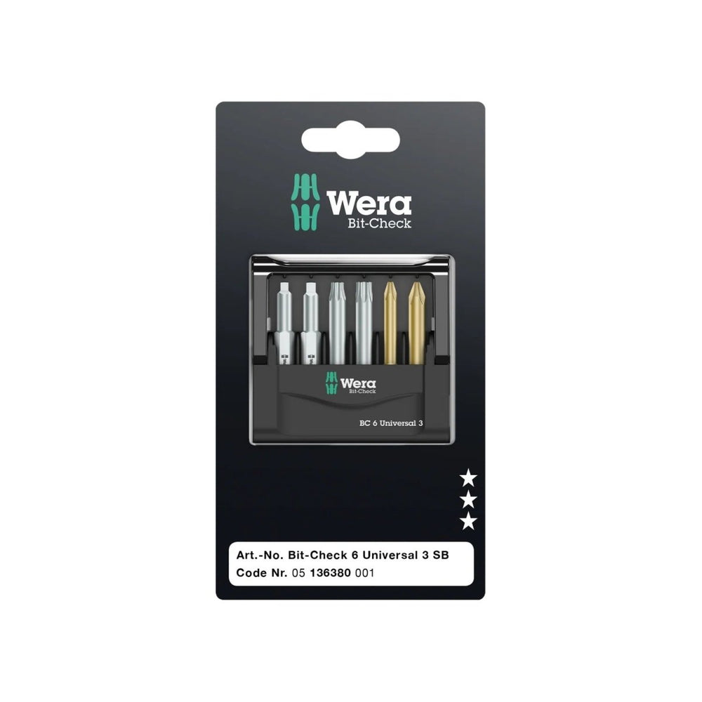 Wera Bit-Check 6 Universal 3 SB Bit Set 6 Pieces 05136380001