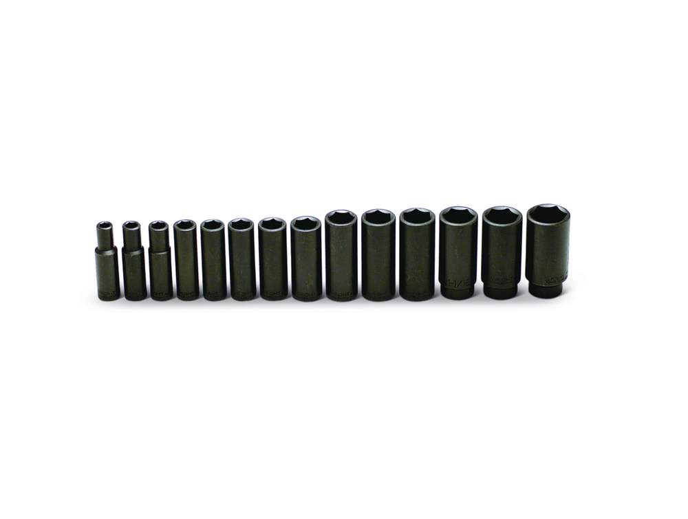 Wright Tool 6 Point Deep Impact Socket Set 14 Piece 1/2" Drive SAE 407