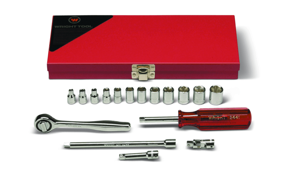 Wright Tool Metal Box 6 Point Socket Set 17 Piece 1/4" Drive Metric 221